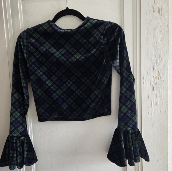 Green and blue plaid velvet top - Picture 2 of 3
